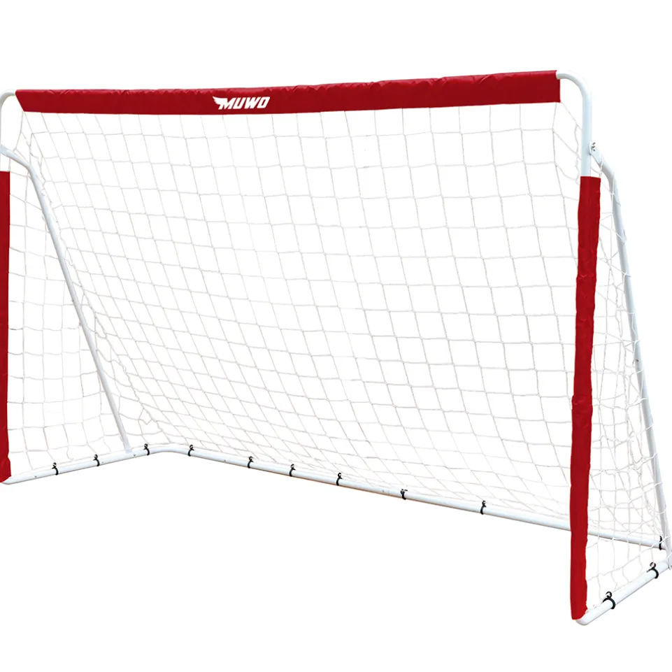 MUWO Fußballtor aus Stahl 240 x 150 cm rot/weiß