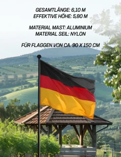 MUWO "Glory" Fahnenmast 6,1 m mit Bodenhülse schwarz