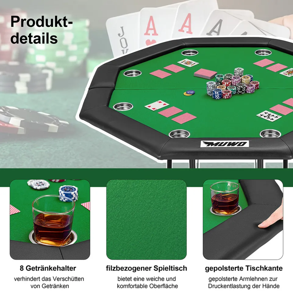 MUWO klappbarer Pokertisch für 8 Spieler grün