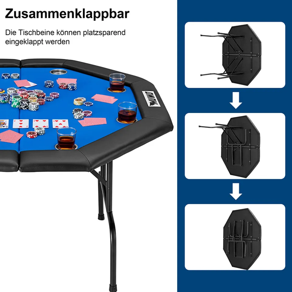 MUWO klappbarer Pokertisch für 8 Spieler blau