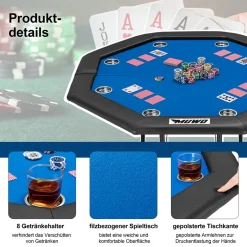 MUWO klappbarer Pokertisch für 8 Spieler blau