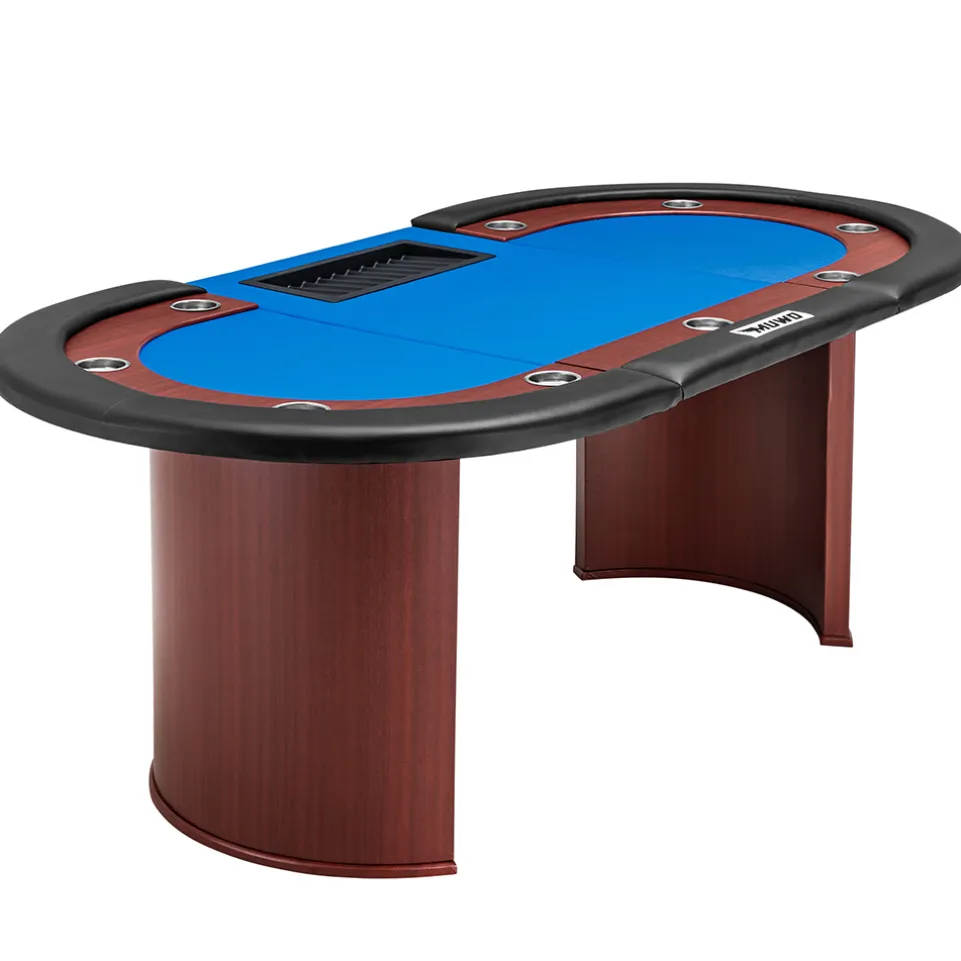 MUWO Pokertisch für 10 Spieler mit Dealerbereich und Chipablage blau