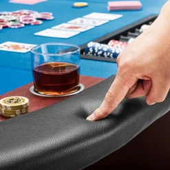 MUWO Pokertisch für 10 Spieler mit Dealerbereich und Chipablage blau