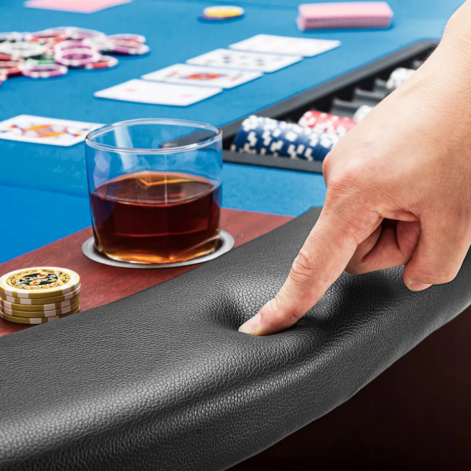 MUWO Pokertisch für 10 Spieler mit Dealerbereich und Chipablage blau