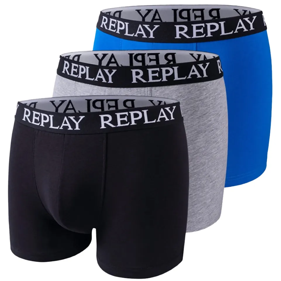 REPLAY Basic Cuff Logo Herren Boxershorts 3er-Pack I101102-N175