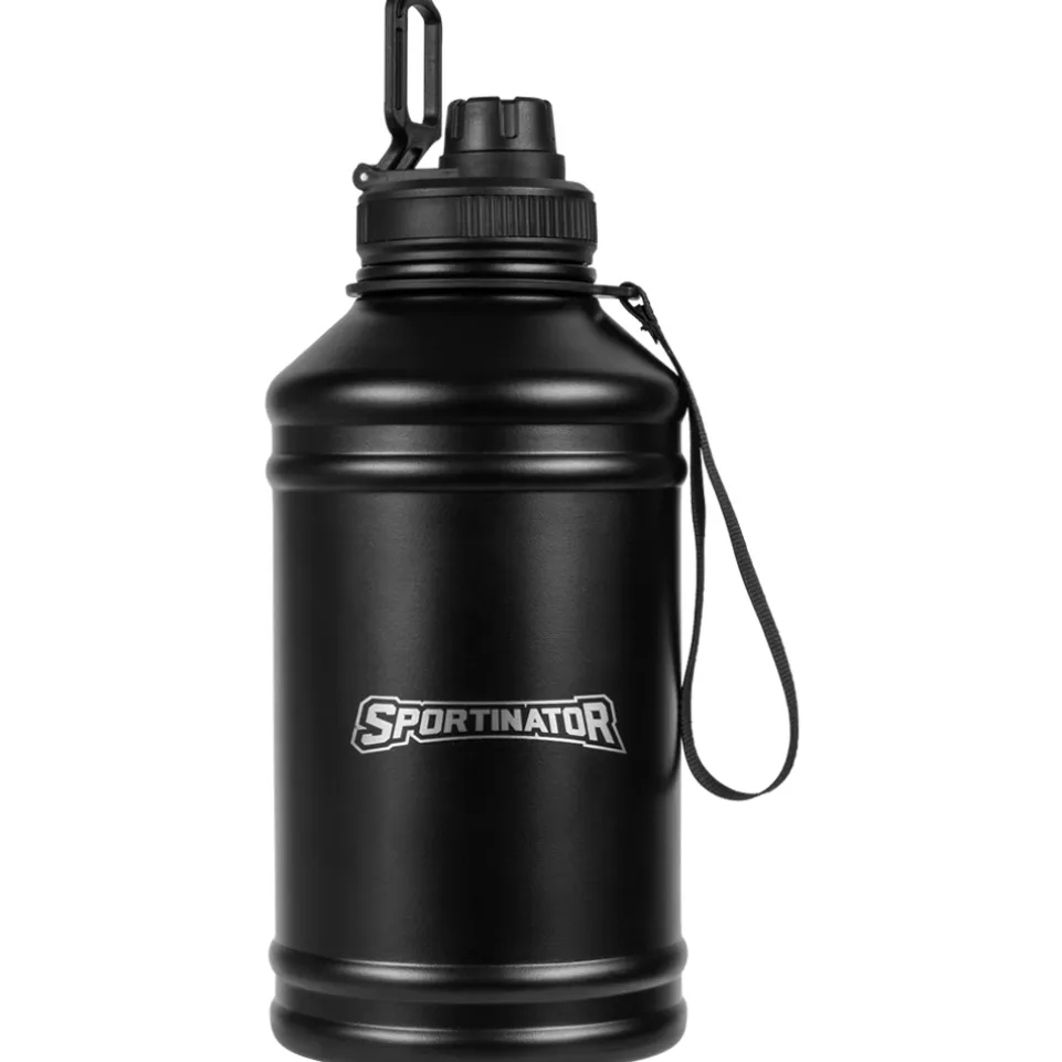 SPORTINATOR "Hydrated" Fitness Edelstahl Trinkflasche 2,2l schwarz