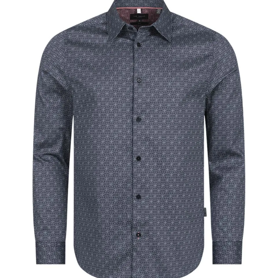 TED BAKER Pavia Star Geo Print Herren Langarm Hemd 272176-NAVY