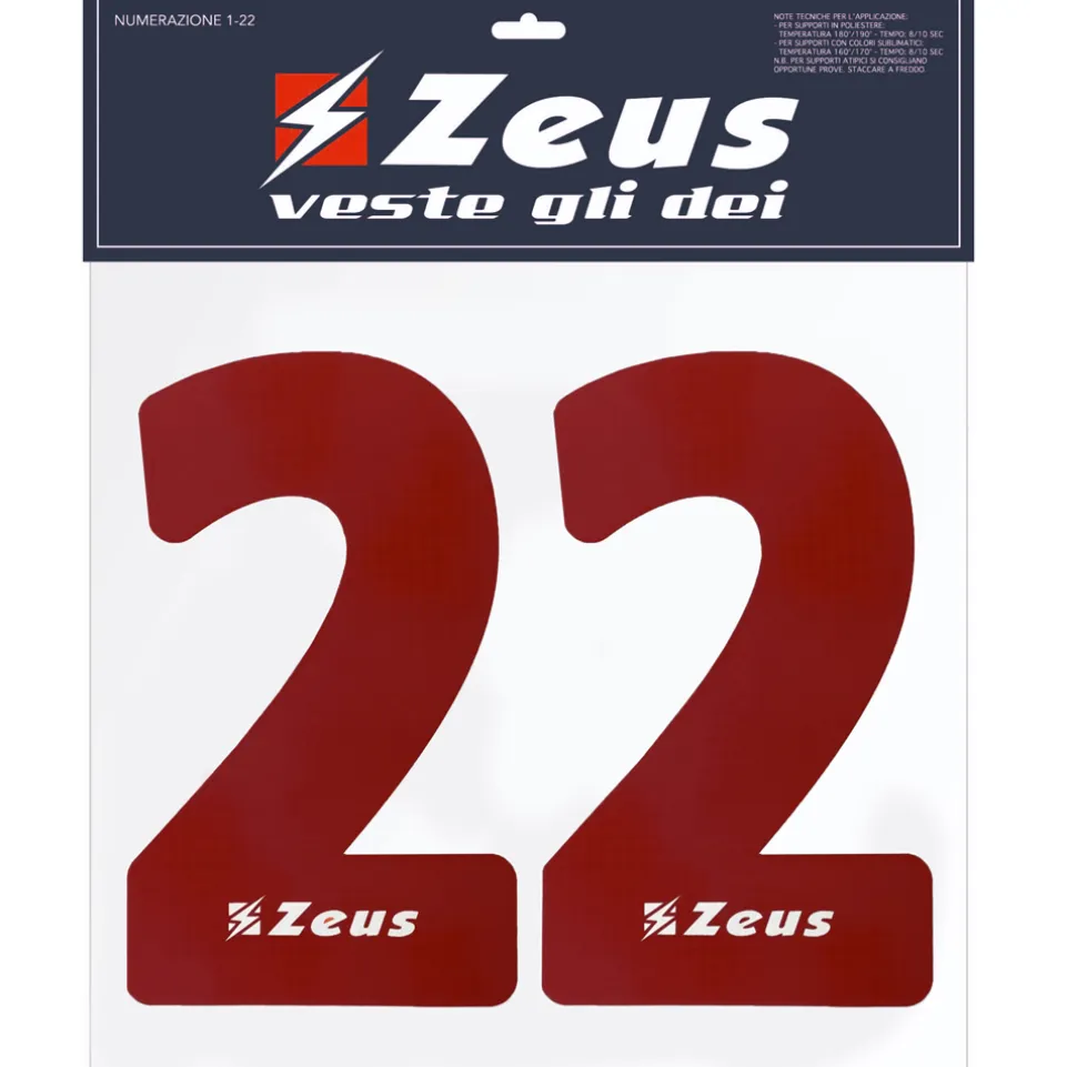 Zeus Nummern-Set 1-22 zum Aufbügeln 25cm Senior dunkelrot